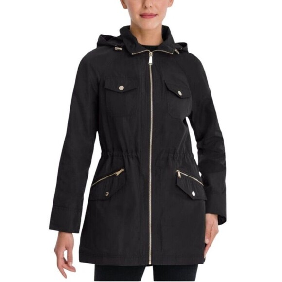 Michael Kors Missy Hooded Coat Women Size S Black Long Sleeve Full Zip Polyester - Picture 1 of 13